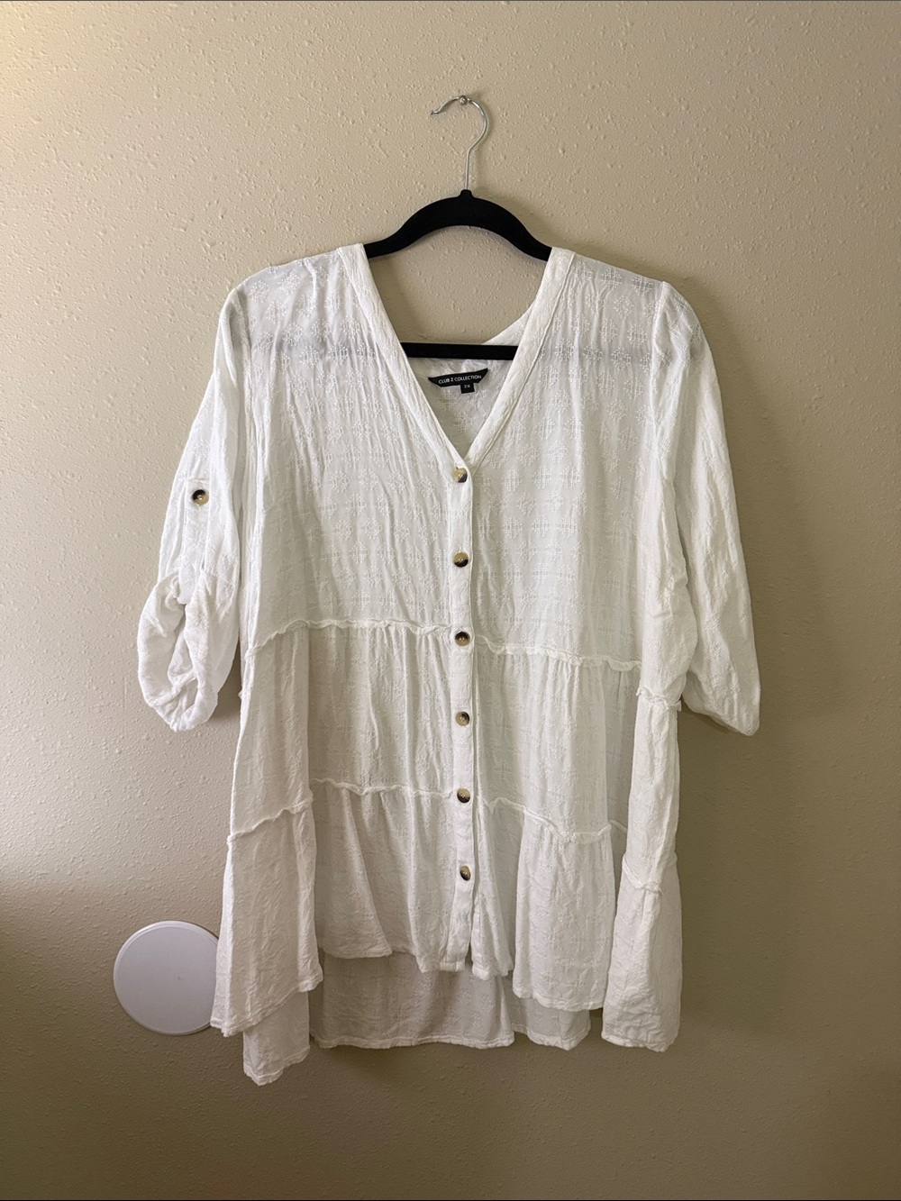 Casual White Tiered Button-Front Blouse